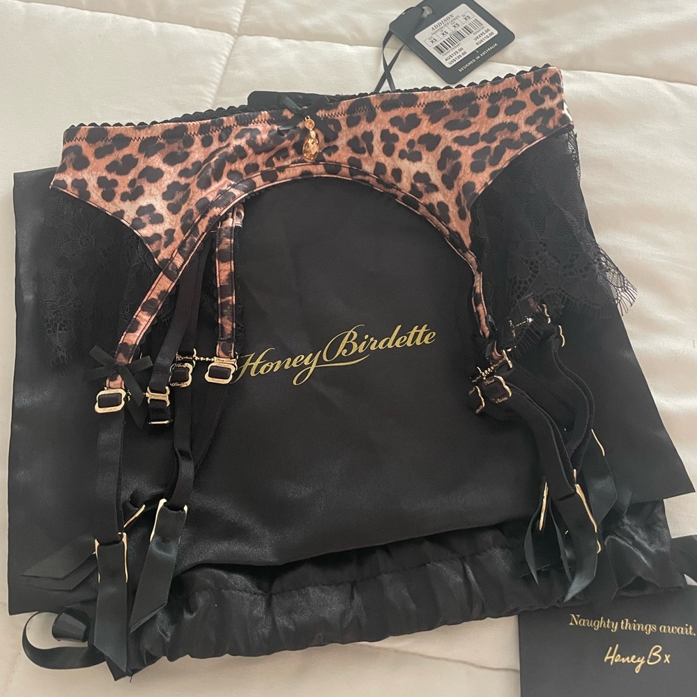 Honey Birdette Leopard Print waist garter belt